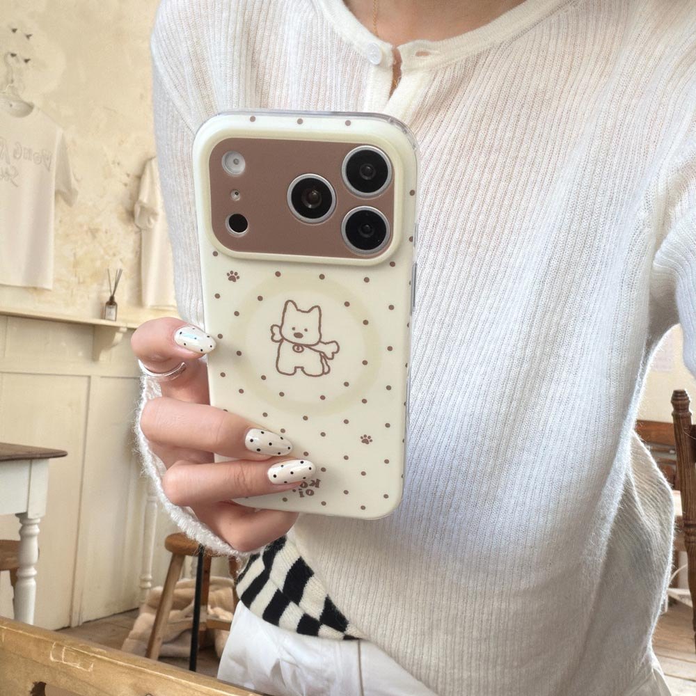 Vỏ cứng Tương thích với iPhone 13 14 14Pro 14ProMax 15 15Pro 15ProMax 16 16Pro 16ProMax 17 17Pro 17ProMax Ốp nam châm họa tiết chó con chấm
