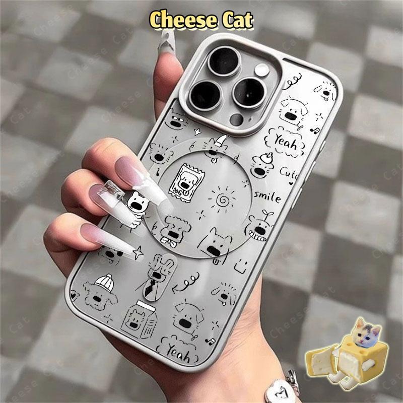 Dòng chó con lấp đầy màn hình Ốp điện thoại từ tính cho iPhone 11 12 13 14 15 16 17 Pro Max 7 Plus XR Xs Màu xám cao cấp