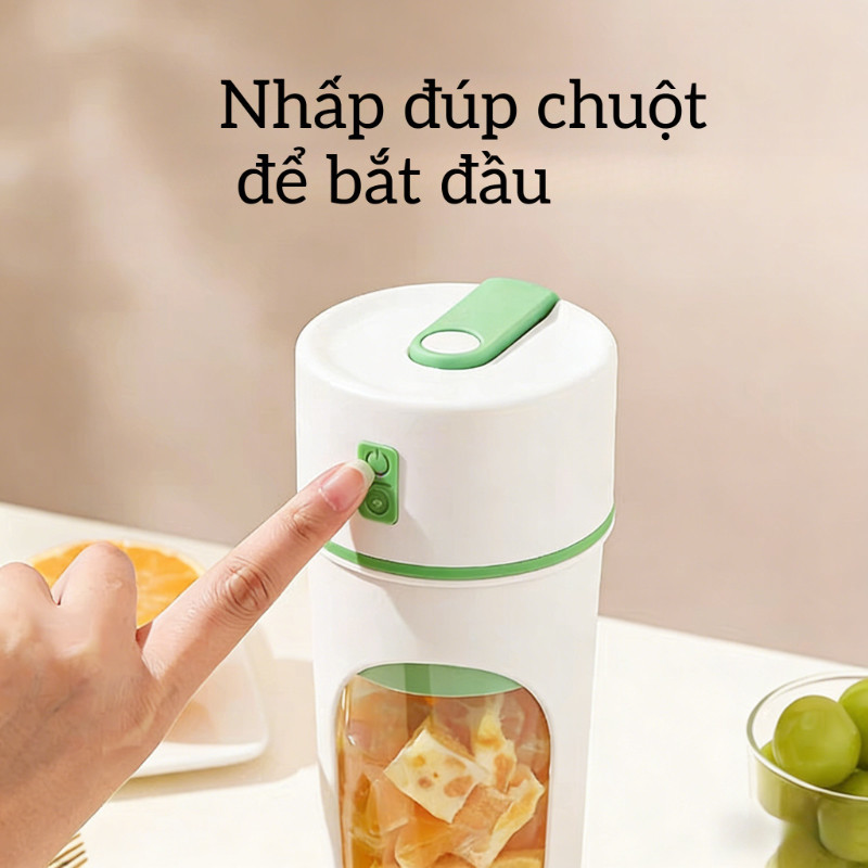 Máy Xay Sinh Tố Cầm Tay 480ml - Sạc USB, Kèm Ống Hút, 6 Lưỡi Dao Mạnh Mẽ, Xay Đá, Ép Trái Cây, Uống Liền Tiện Lợi