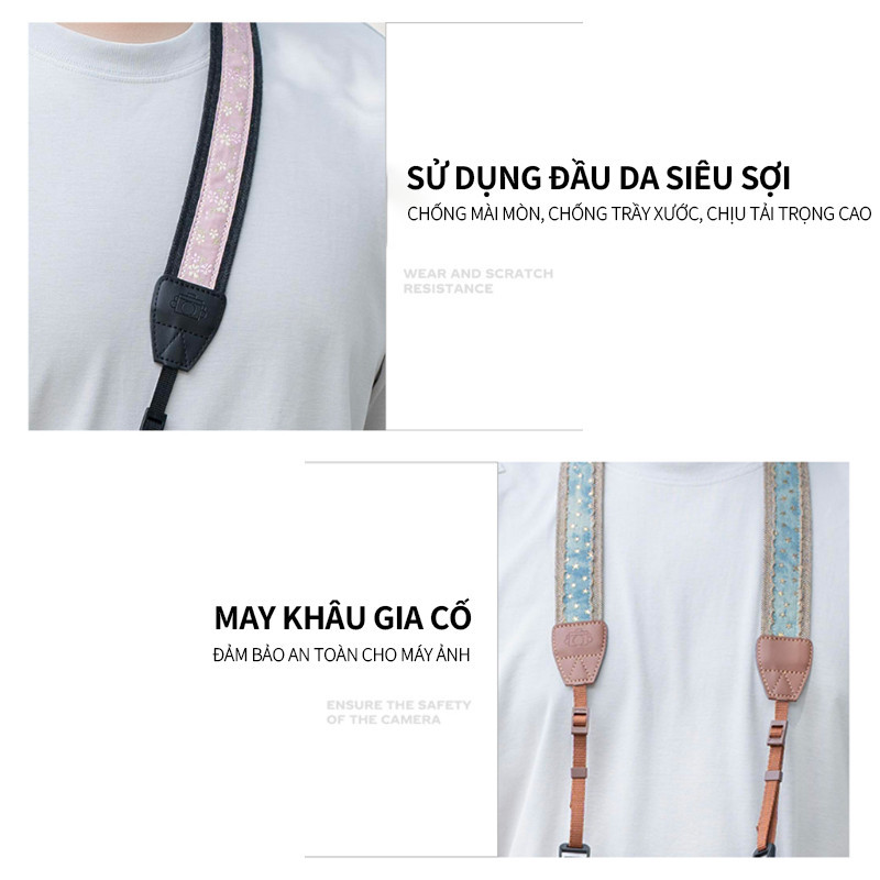 Dây Đeo Máy Ảnh Cao Cấp - Canvas Vintage, Họa Tiết Đặc Sắc, Tương Thích Đa Dòng Máy Canon, Sony,Phong Cách Cổ Điển