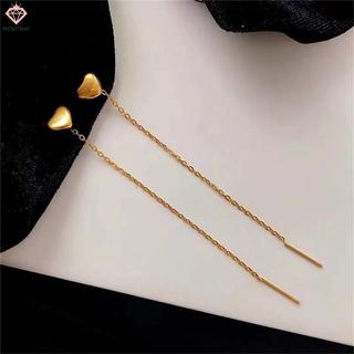 Bông tai thả hình trái tim mini, đơn giản dễ thương với dây chuyền ren dài
