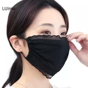 Mặt nạ ren hoa màu trơn với tai treo mỏng, bảo vệ khỏi tia UV và chống nắng hiệu quả
