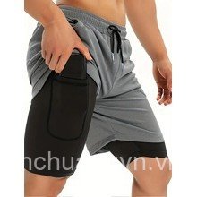 Quần short thể thao nam 2 trong 1, khô nhanh, thoáng khí cho chạy bộ và gym
