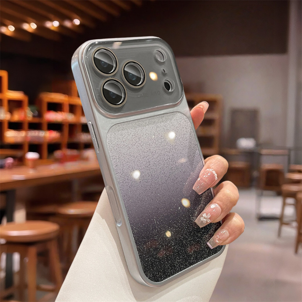 Ốp điện thoại lấp lánh gradient cửa sổ lớn cho iPhone 17 Pro Max 13 14 15 16 pro max Bao gồm tất cả bảo vệ ống kính máy ảnh vỏ mềm vỏ điện thoại vỏ bảo vệ
