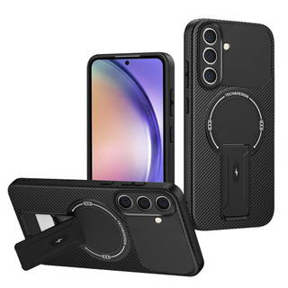 Dành Cho Samsung Galaxy A57 5G Ốp điện thoại Sợi Carbon Kết Cấu Mặt Sau Cứng Từ Tính Có Chân Đế Mềm TPU Cạnh Chống Sốc Mỏng Bao