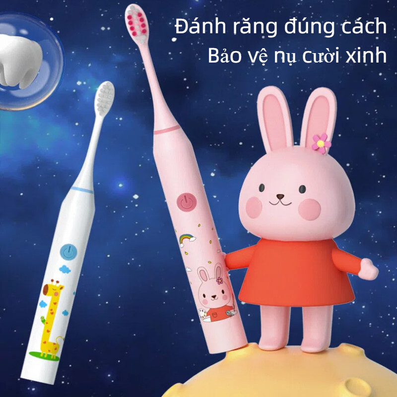 Bàn Chải Điện Cho Bé 5 Chế Độ - Tặng 6 Đầu Lông Mềm,Chống Nước IPX7, Pin Trâu, An Toàn Cho Răng Trẻ