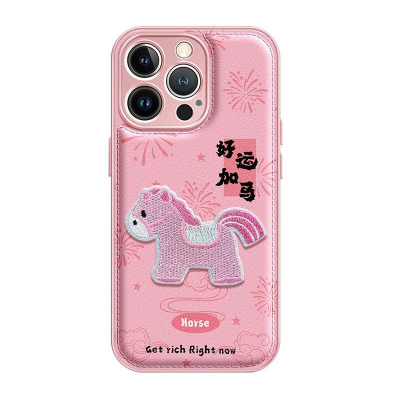 Dây buộc ngựa thêu Thích hợp cho vỏ điện thoại 17promax iphone16 Air Cushion 15 Năm mới 14 Hồng 13