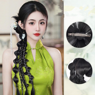 Tóc giả nữ đuôi ngựa với bím hai xoắn, phong cách mới từ Trung Quốc, phù hợp cho cô dâu