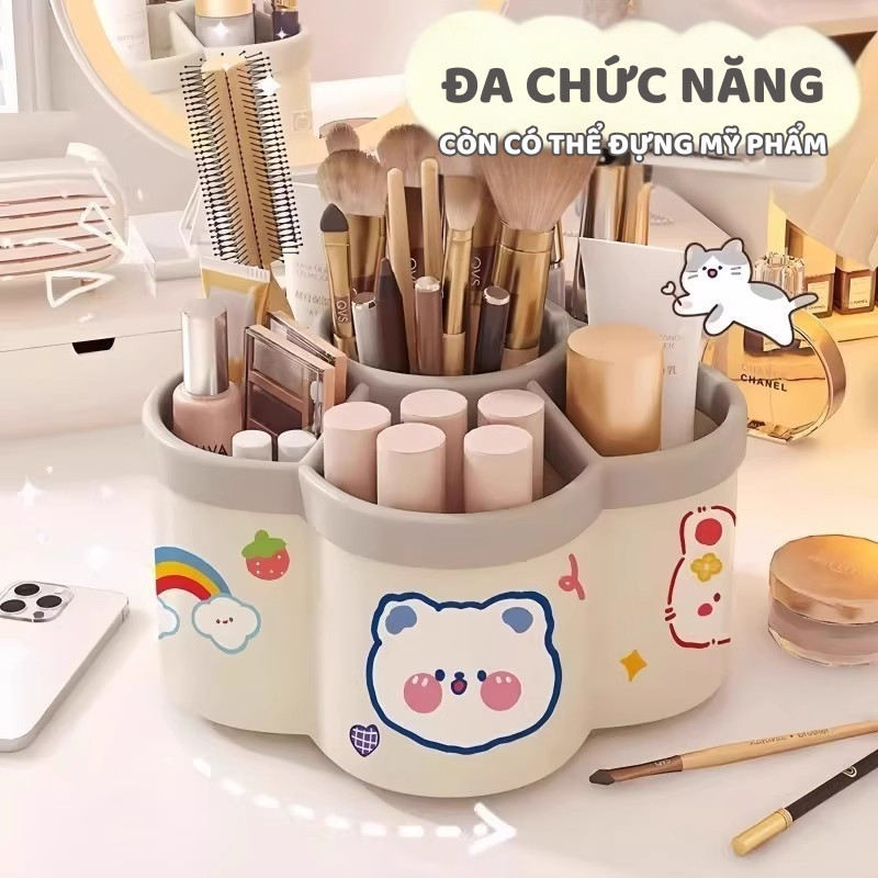 Hộp Bút Xinh Nhiều Ngăn Sức Chứa Lớn – Khay Đựng Bút Xoay 360° Hình Bông Hoa Đáng Yêu