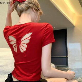 Misa Mùa Hè Ngọt Ngào Và Cay Rỗng Baless Tay Ngắn Ôm Áo Crop Top Nữ