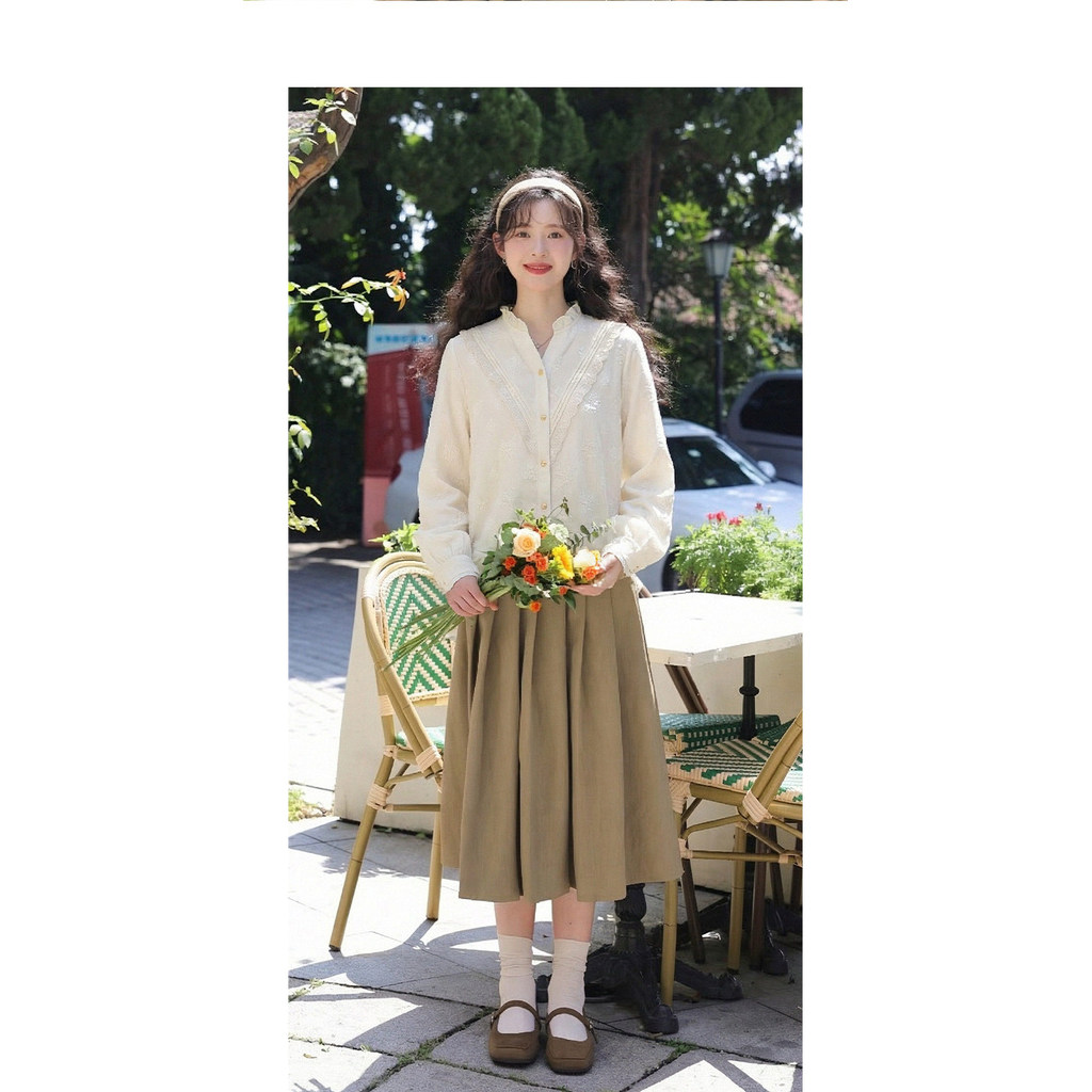 Mutu Pháp Áo Sơ Mi Nữ Mùa Xuân Mỏng Hơn, Cổ Chữ V, Tay Dài - Thiết Kế Retro Niche