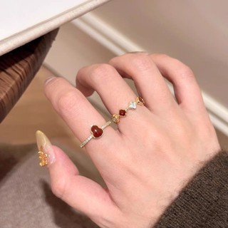 Nhẫn Bốn Lá Cỏ Ba Lá Màu Đỏ, Điều Chỉnh Size, Phù Hợp Lễ Hội Năm Mới