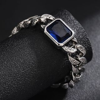 Nam Đồng Hồ Cuba-Link Đá Sapphire Cao Cấp - Thời Trang