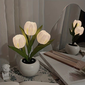1 cái đèn ngủ hoa tulip cho trang trí phòng, đèn LED sạc, đèn ngủ hoa trong chậu dễ thương, hoa tulip nhỏ cho phòng ngủ, đám cưới, trang trí phòng khách, tiệc tùng