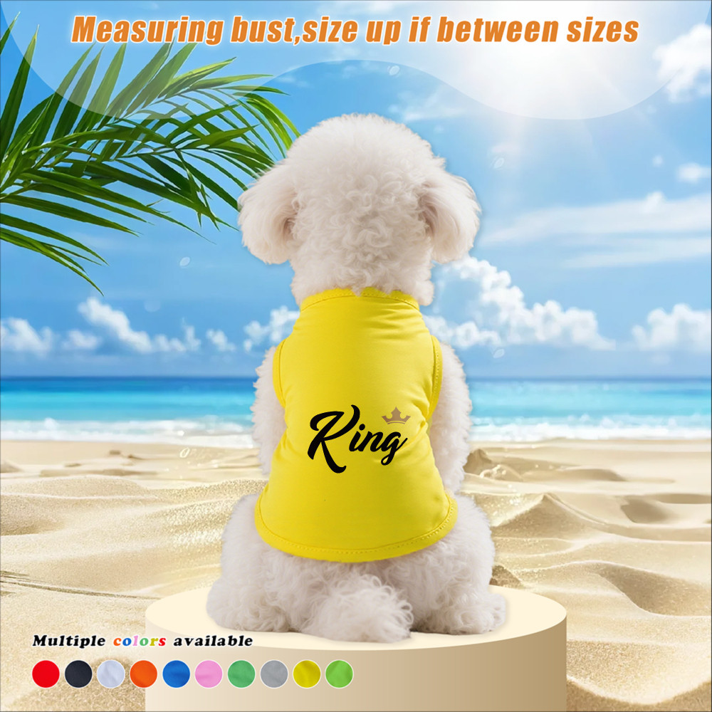 Áo vest thú cưng, size S-2XL, in chữ King 's Letter, có nhiều màu sắc và thoáng khí cho mùa hè, có thể sử dụng trong nhà và ngoài trời, và phù hợp cho tất cả chó mèo nhỏ.