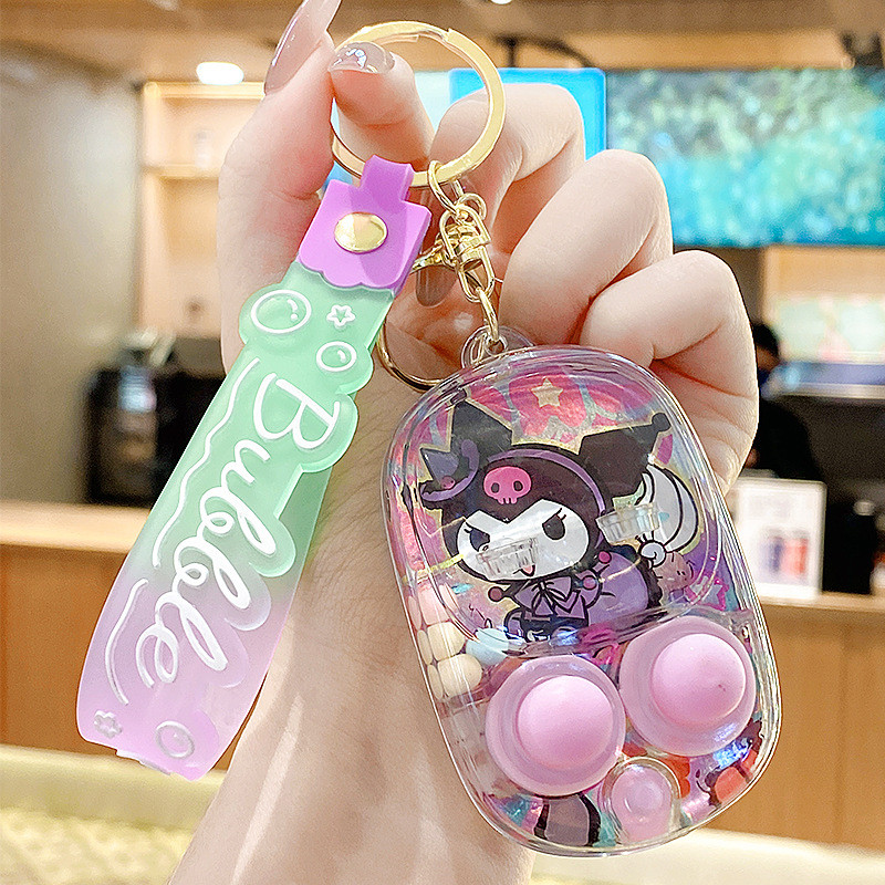 Hoạt Hình Sanrio Máy Nước Nút Đôi Móc Khóa Mặt Dây Chuyền Kuromi Cinnamoroll Sang Trọng Mặt Dây Chuyền Nhỏ