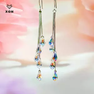 Bông tai nhỏ giọt nước đá zircon trắng, dây chuyền kim loại màu bạc, thanh lịch và sang trọng