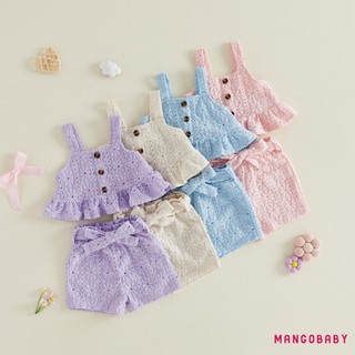 MG-2 Cái Trang phục mùa hè cho bé gái mới biết đi Áo Vest cổ vuông không tay và quần short thắt lưng co giãn có thắt lưng