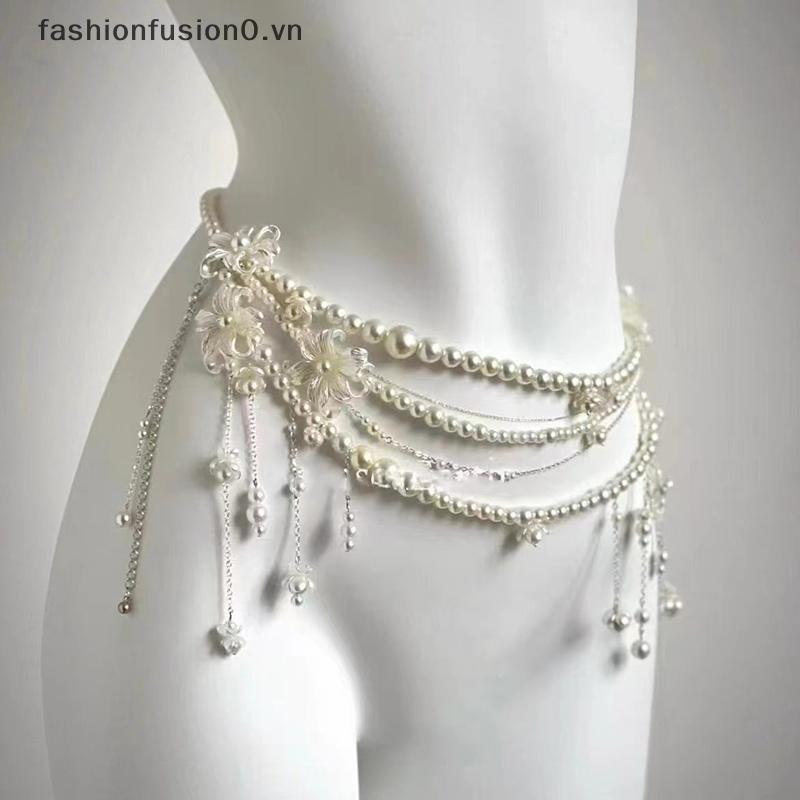 Dây đeo thắt lưng nữ hoa nhiều lớp, thiết kế cổ điển với hạt ngọc trai - Thời trang và sang trọng