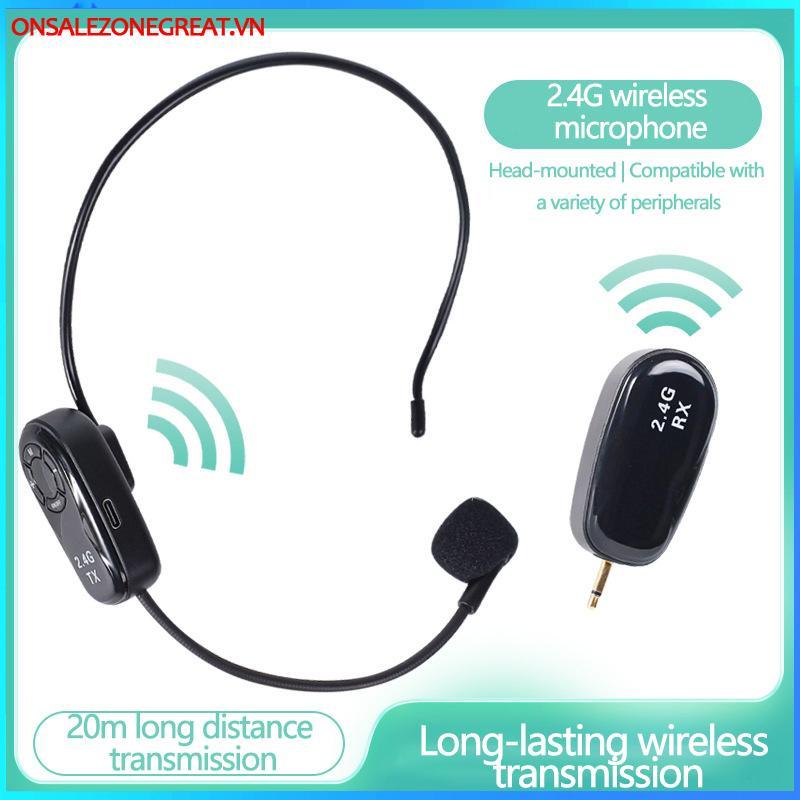 Ons Universal 2.4G Bộ phát micro không dây gắn trên đầu có đầu thu cho loa khuếch đại giọng nói Hướng dẫn du lịch tại