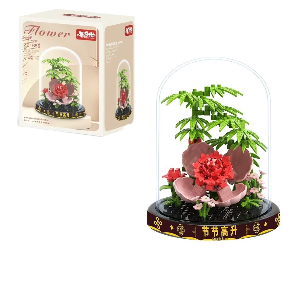 [] Dòng cây trồng trong chậu hoa được bảo quản Khối xây dựng lắp ráp hoa hồng dâm bụt bé gái Tanabata Quà tặng Trang trí máy tính để bàn