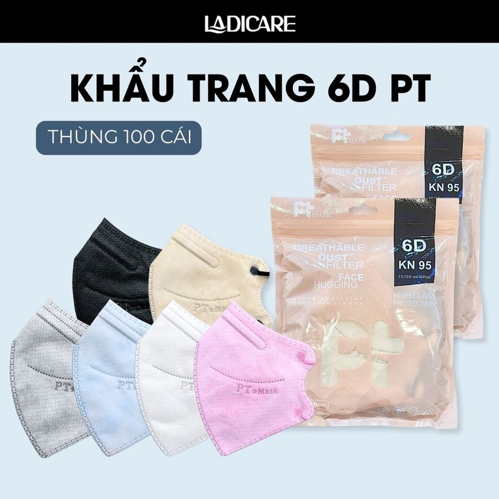 [Thùng 100 Cái] Khẩu trang 6D PT 4 lớp kháng khuẩn phiên bản TÚI mới chính hãng Công Ty