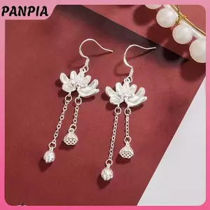 PNPIA - 1 Cặp Bông Tai Phong Cách Trung Hoa Sen Dài, Thanh Lịch, Phù Hợp Làm Quà Tặng