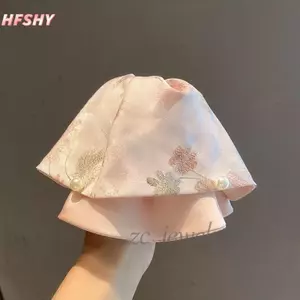 Mũ đuôi ngựa satin họa tiết ngọc trai phong cách Trung Hoa thanh lịch cho nữ