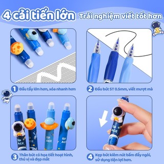 Bút mực xoá được ngòi 0.5mm cao cấp, Bút gel mực xanh dễ tẩy xóa, cute đáng yêu dành riêng cho đối tượng học sinh cấp 2