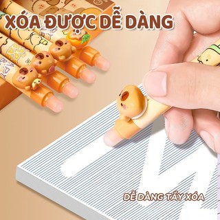 Bút mực xoá được kiểu dáng Capybara dễ thương, ngòi 0.5mm mực gel xóa được, viết không gãy nét cho học sinh cấp 1