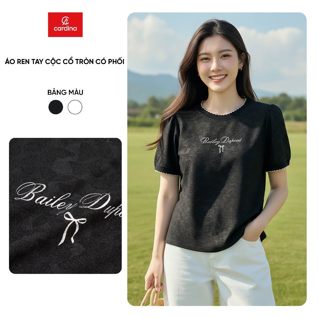 Áo ren nữ CARDINA chất liệu ren mềm tay cộc cổ tròn 6ARC03