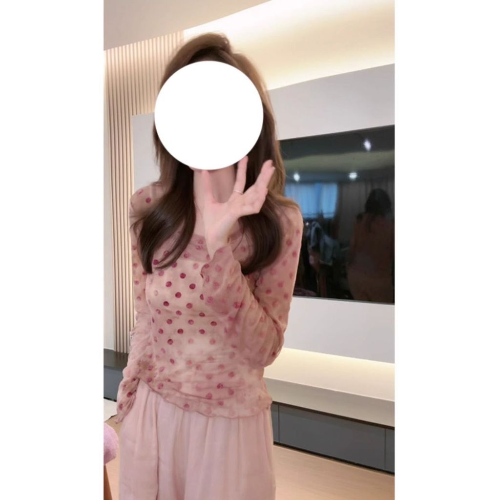 Milyfashion Mùa Hè Màu Gradient In Gạc Chấm Bi Thiết Kế Phù Hợp Với Cảm Giác Nấm Edge Dài Tay Top Nữ