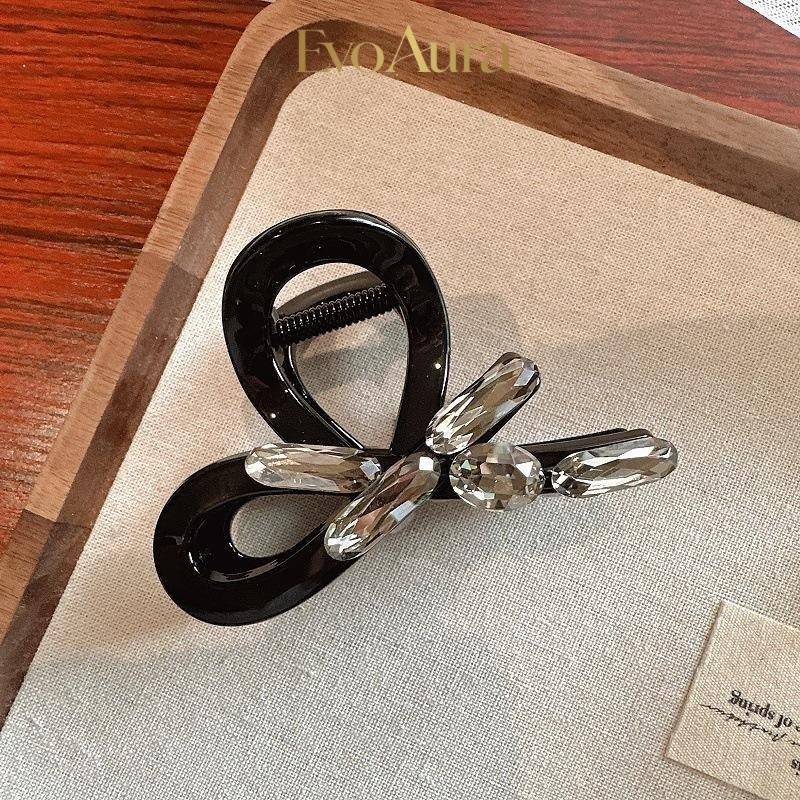 Hàn Quốc Nhập Khẩu 8.2CM Pha Lê Nơ Lấy Kẹp Thời Trang Tinh Tế Cuộn Tóc Đầu Sau Kẹp Cá Mập Lớn