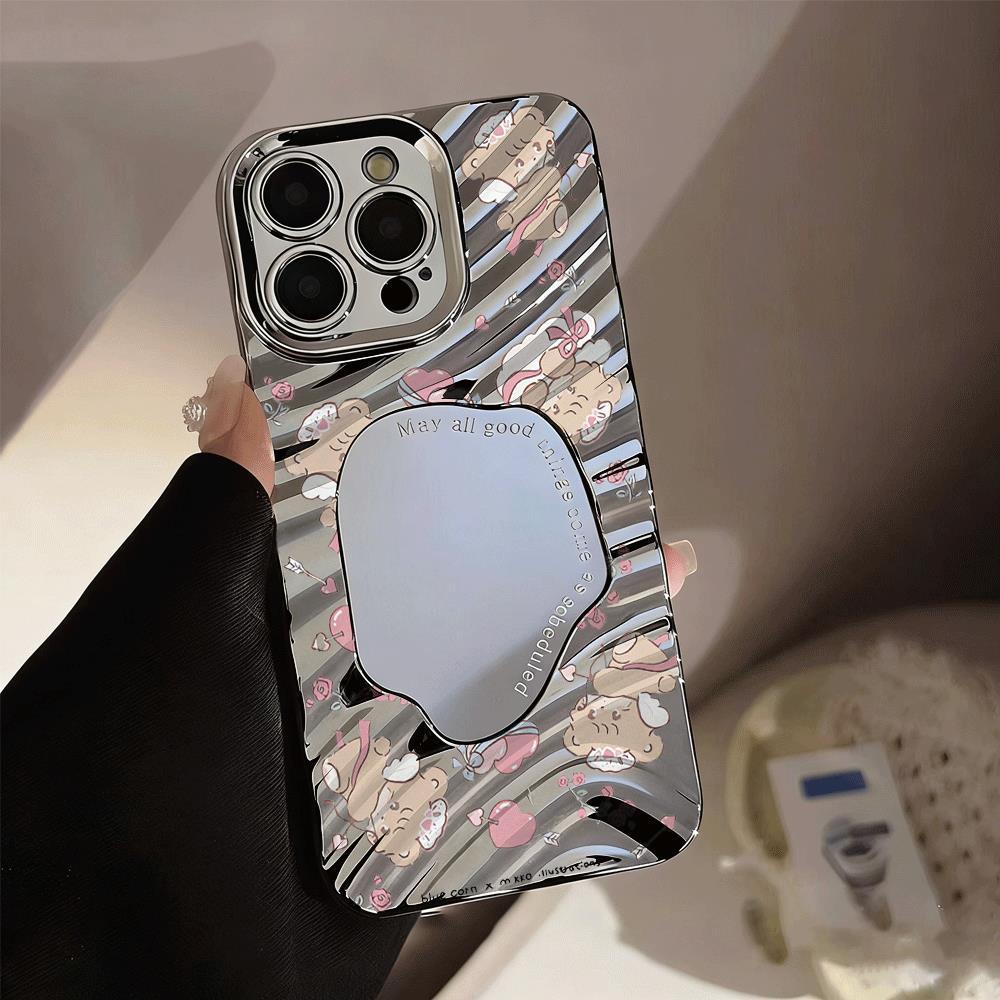 Màu hồng Pig tình yêu Full In cho 16 trường hợp iPhone 17Air mạ gương bạc 14 13 11Pro