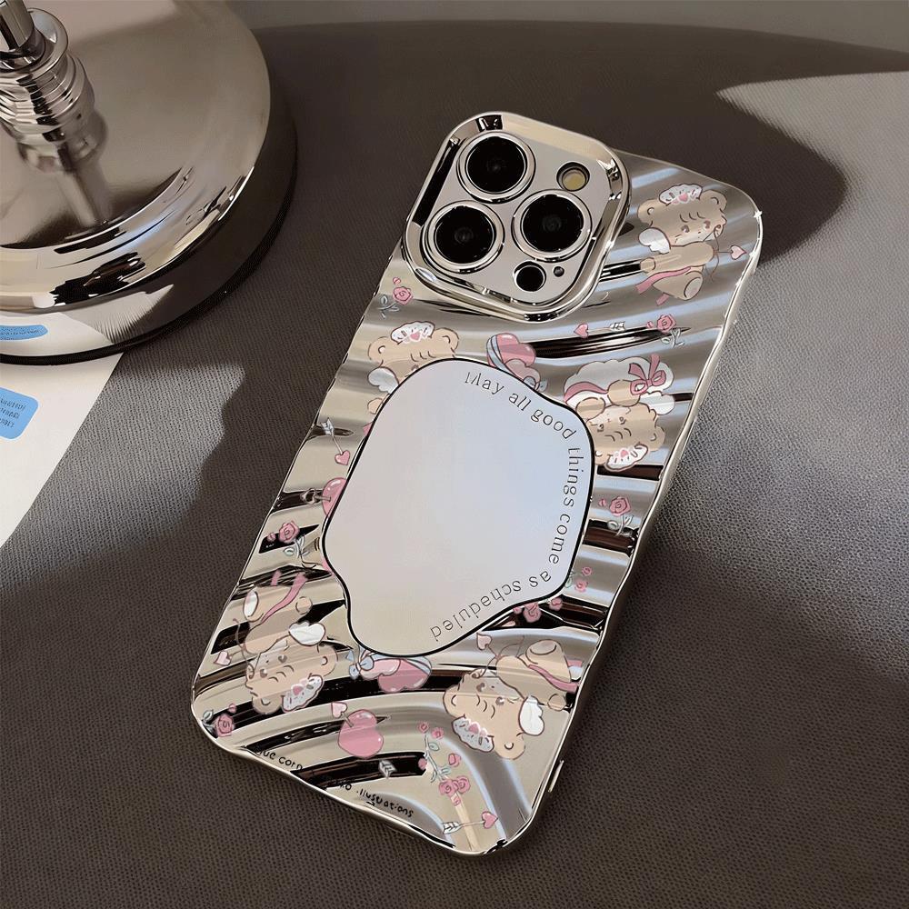 Màu hồng Pig tình yêu Full In cho 16 trường hợp iPhone 17Air mạ gương bạc 14 13 11Pro