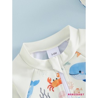 MG-Baby Bé Trai Đồ Bơi Dài Tay In Hình Động Vật Rash Guard Áo liền quần Có Mũ Đồ Bơi Mùa Hè