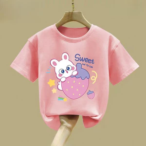 Thỏ Hoạt Hình Dễ Thương Bé Gái Áo Trẻ Em Mùa Hè Thường Ngày Tay Ngắn Đồ Họa Tee Trẻ Em Dễ Thương In Top