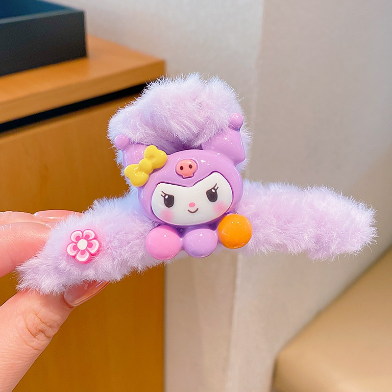 Kẹp Tóc Càng Cua Kuromi Phủ Lông Cá Mập Kẹp Trẻ Em Thu Đông Sanrio Hoạt Hình Dễ Thương Sang Trọng Kẹp