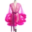 Treeling Nhìn Xuyên Qua Áo choàng Tắm Váy Ngủ Cho Nữ Sheer Lưới Lông Thú Giả Viền Dài Tay Đồ Lót Kimono Áo Liền Quần Với Satins