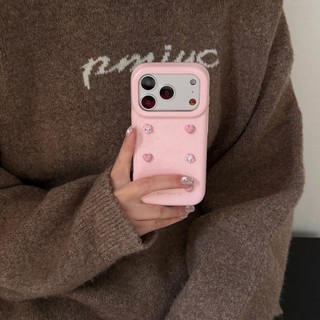 Hàn Quốc Ngọt Ngào Nữ Tính 3D Trái Tim Tình Yêu Hoa Ngọc Trai Xếp Ly Da PU Ốp Lưng Điện Thoại iPhone 17Promax 17Pro 14 15 16 Pro Max 13 Vỏ Di Động Nữ Chống Sốc