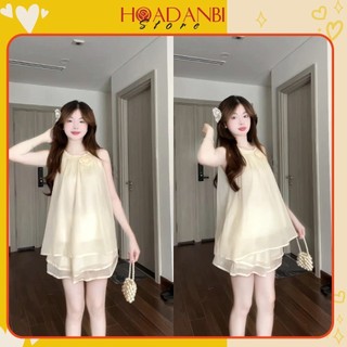 Set áo Tơ Voan Cố Yếm Đính Hoa Kèm Chân Váy Cạp Chun Tiêu Thư, Set đồ bộ
