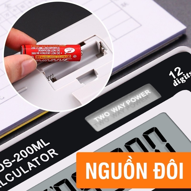 Máy tính cầm tay DM-1200V — 12 chữ số, hai nguồn điện, hỗ trợ nguồn năng lượng mặt trời hoặc pin
