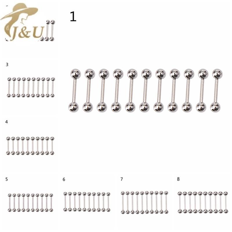 JU Bộ 10 Thép Không Gỉ Bóng Barbell cho Lưỡi Rốn và Núm Vú - Nhẫn Thanh Body Xuyên