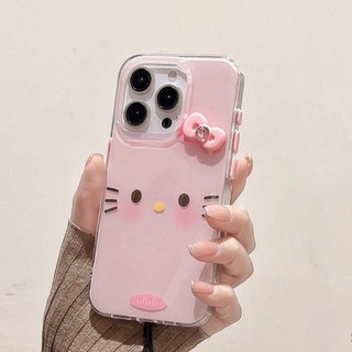 Áp dụng cho IPhone 17 16 15 14 13 12 11 Pro Max XR XS MAX 78PLUS Màu hồng Stereo Bow KT Emoji trường hợp điện thoại mềm
