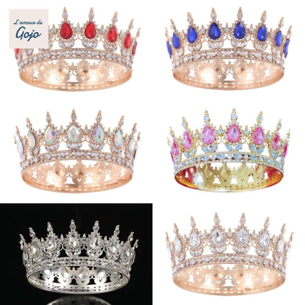 GOJO Baroque Vương miện trang trí, Vương miện cô dâu sang trọng bằng kim cương giả, Trang trí bánh kim loại Mũ đội đầu Nữ hoàng lấp lánh Công chúa Tiara Đồ dùng dự tiệc cưới