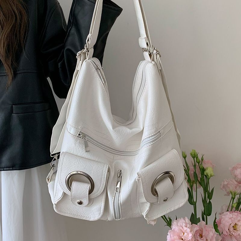 Phiên bản Hàn Quốc đơn giản túi dây kéo màu trắng đa năng dành cho nữ Túi Tote sức chứa lớn PU