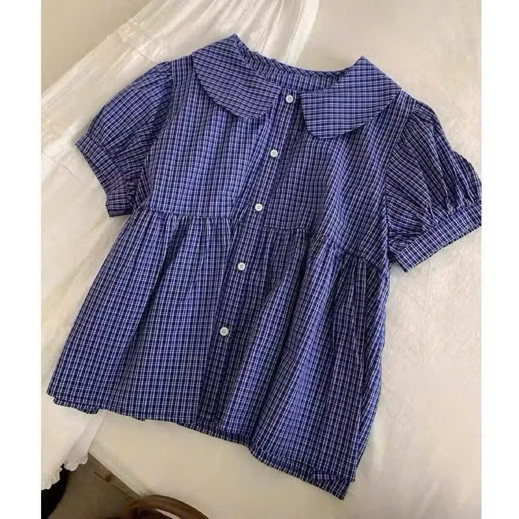 Áo sơ mi babydoll dáng xoè cổ sen chất xô thô siêu xinh đẹp SMR404