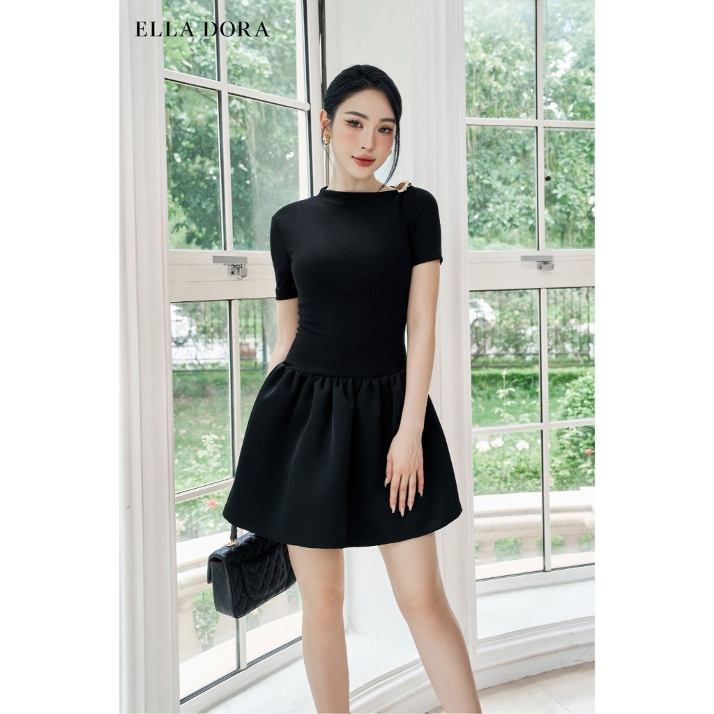 Đầm cổ lệch  ELLA DORA thiét kế đính tag đồng dáng sang trọng thanh lịch tinh tế  [D238]