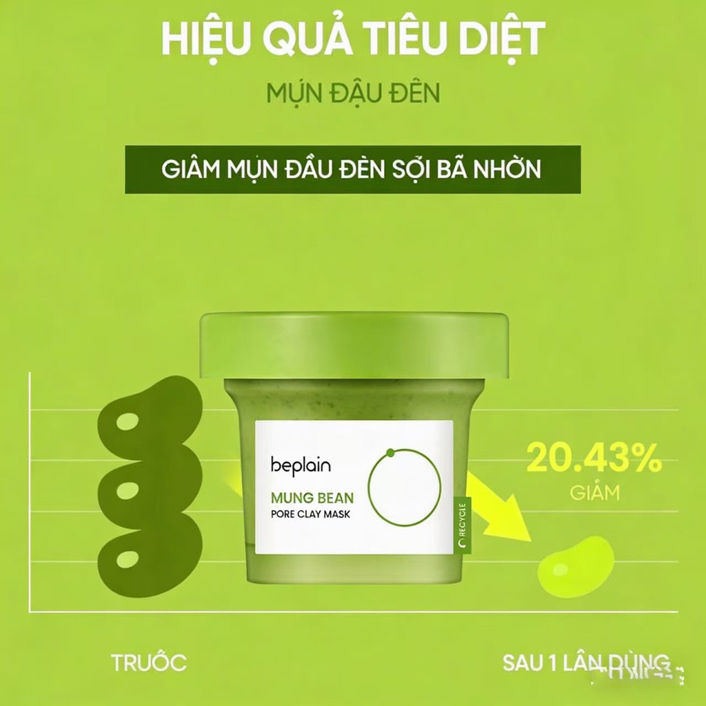 [DAILY] Mặt nạ đất sét đậu xanh Beplain 120ml làm sạch sâu lỗ chân lông, hút dầu thừa, giảm mụn đầu đen, da mịn thoáng,