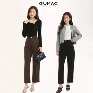 Quần tây nữ ống đứng GUMAC dài 91cm công sở baggy khuy nút vàng chất liệu tuyết mưa LQE0819